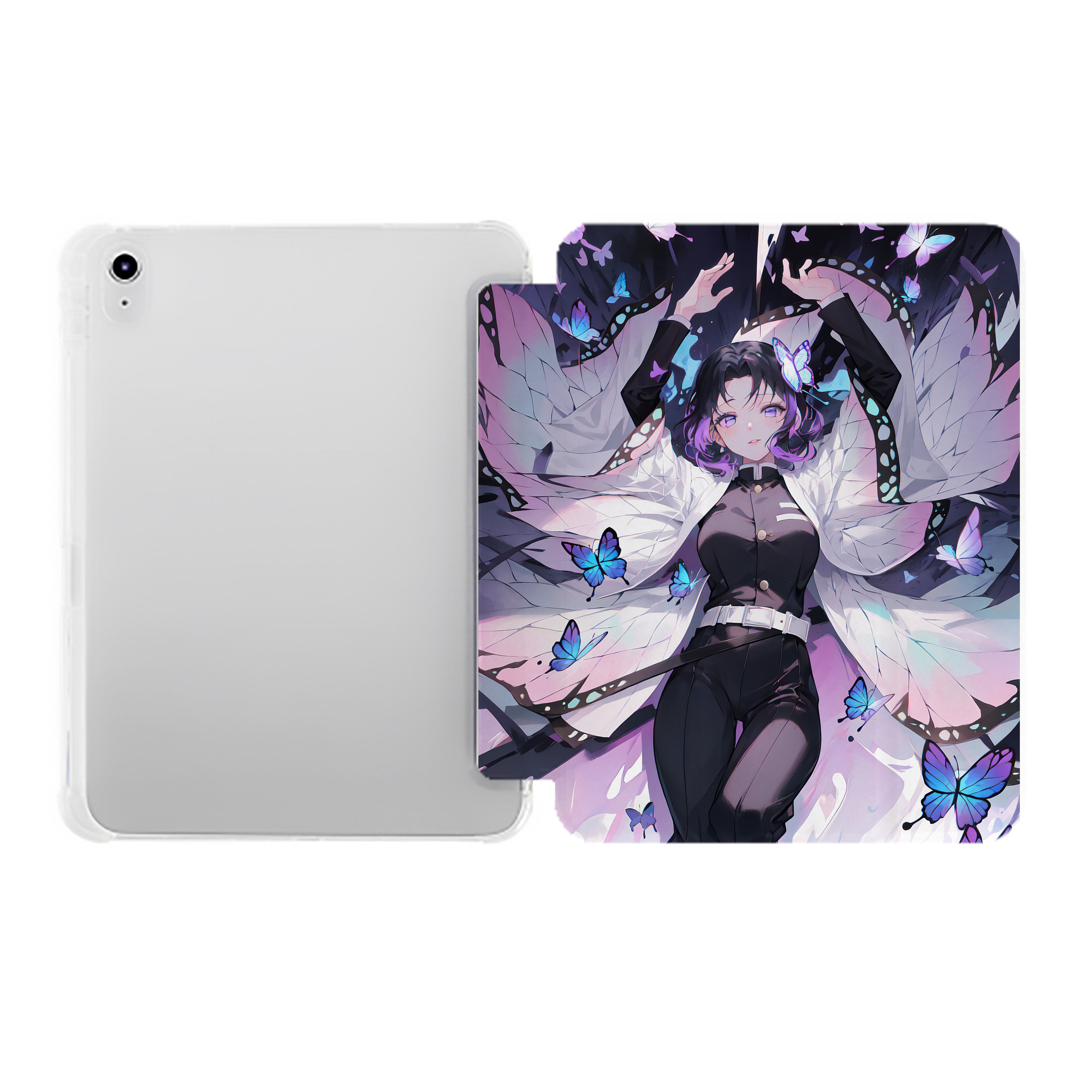 （画像用） 鬼滅の刃（きめつのやいば）蟲柱-胡蝶 しのぶ／こちょう しのぶ Kochou Shinobu IPad ケース ペン収納付き 三つ折りスタンド PUレザー×シリコン 対応機種9.5/10.5/10.9インチ